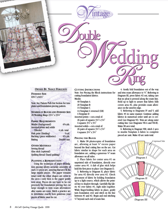 DOUBLE WEDDING RING Template Diagrams - McCalls Quilting