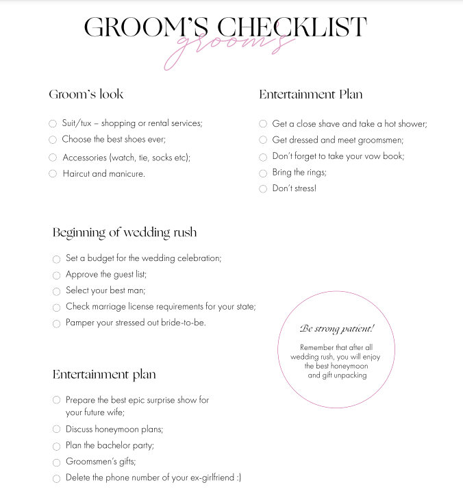 Grooms Checklist 