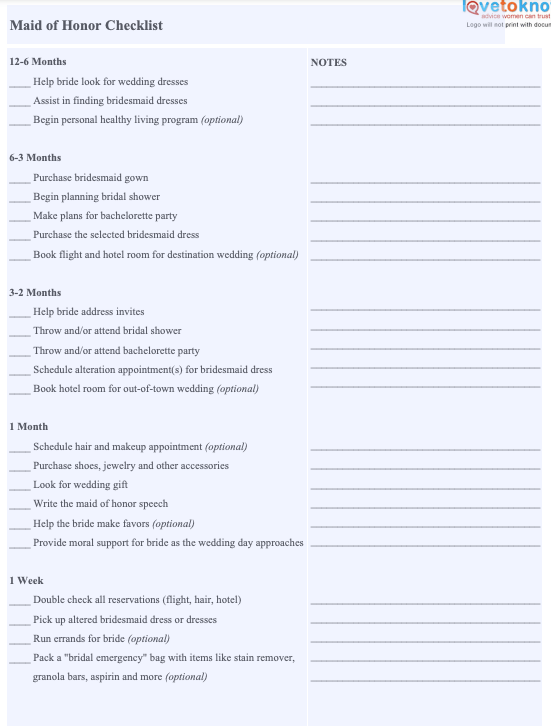 Maid Of Honor Wedding Day Checklist 2023 (FREE Template)