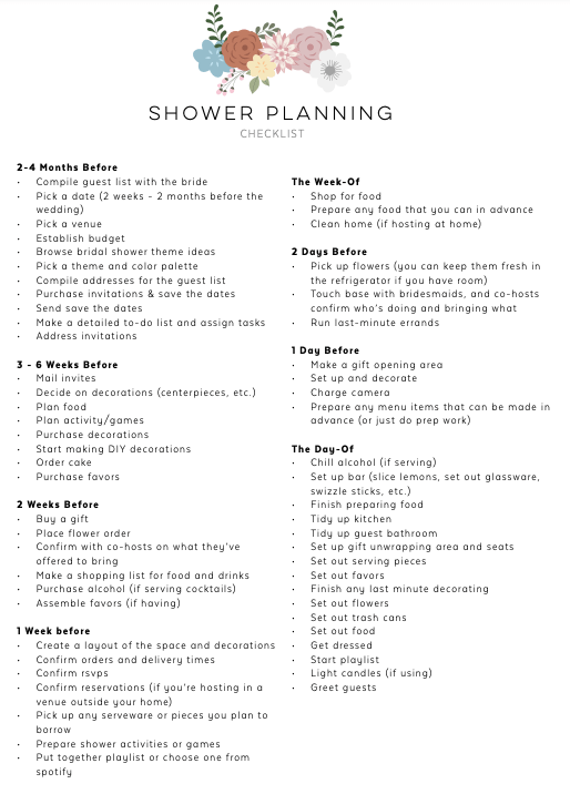 simple bridal shower checklist