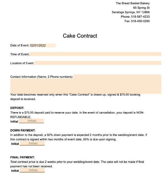 Cake Contract Template