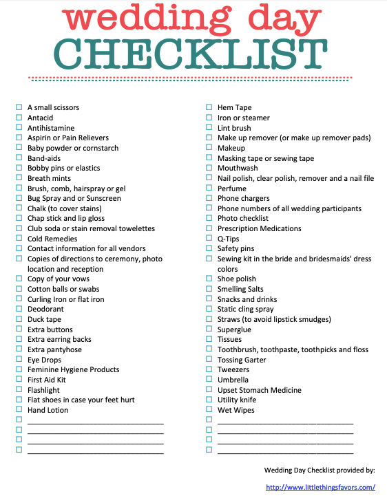 Wedding Day Emergency Kit Checklist {Free Printable}