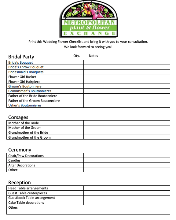 Wedding Flower Checklist Printable 2022 (FREE Template)