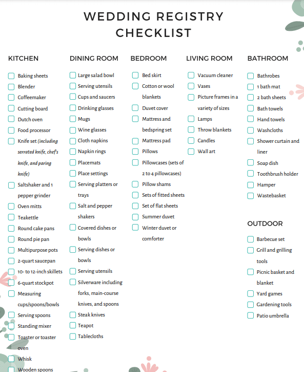 Wedding Registry Ideas Checklist