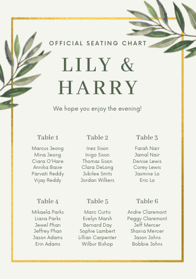 wedding table seating chart template excel