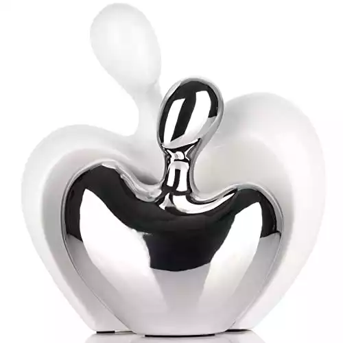 XMGZQ Hugging Couple Ceramic Sculpture, Silver Home Decor, Passionate Love Statue Romantic Gift