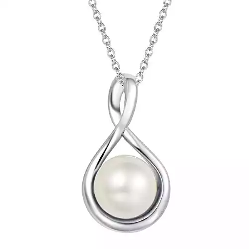 FANCIME Pearl Necklace 925 Sterling Silver Infinity Pearl Necklace with Genuine Freshwater Cultured Pearls Fine Pearl Jewelry