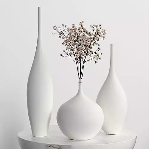 Relexome White Ceramic Flower Vases Set of 3 for Decor Boho Vases for Pampas Grass etc