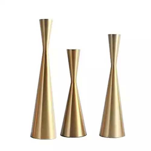 Set of 3 Brass Gold Metal Taper Candle Holders Candlestick Holders, Vintage & Modern Decorative Centerpiece