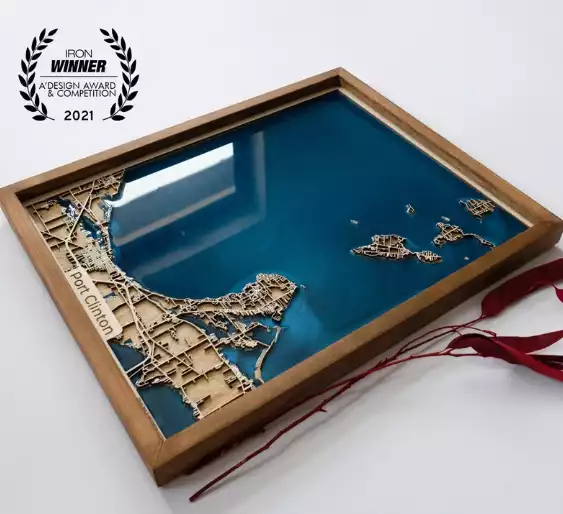 5th Anniversary Gift Wooden Map of Any City in the World