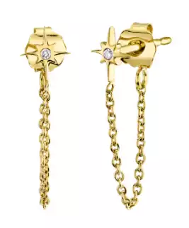 Gold Mini Diamond Starburst Chain Earring Studs - BILLIE SIMONE