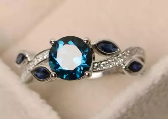 London Blue Topaz Art Deco Engagement Ring With Leaf | LUO