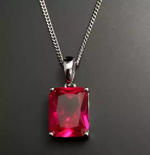 MIA Rectangle Ruby Red Necklace Sterling Silver