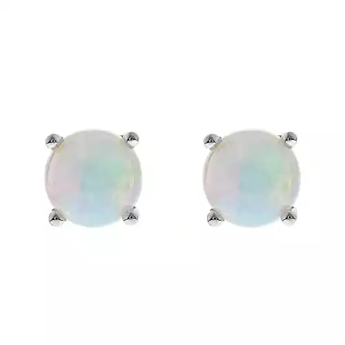 Gin & Grace 14K White Gold Natural Australian Opal earrings (Round-cut) shaped opal hand-crafted