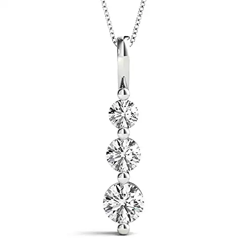 1.5 Carat Classic Snowman 14K White Gold 3 Stone Diamond Pendant Necklace Value Collection