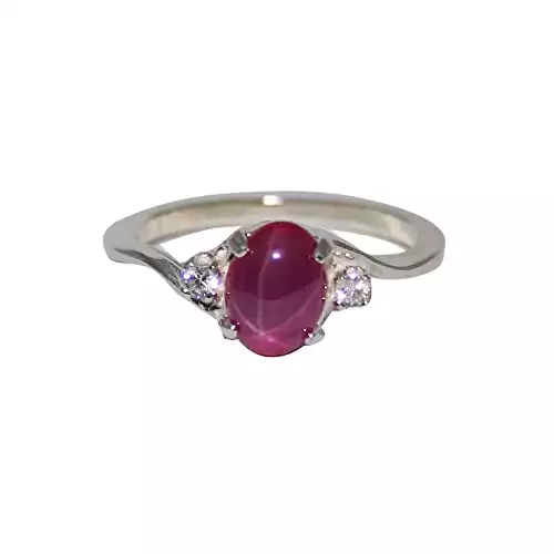 Star Ruby Ring Sterling Silver 925 with Genuine Sapphires/Oval-Shaped