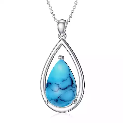 Aihpos Turquoise Necklace 925 Sterling Silver Teardrop Turquoise Pendant Necklaces For Women Gemstone Necklace