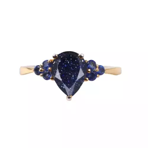 Tear Drop Sandstone Ring Sapphire Cluster Ring Art Deco Women Gift BY KANISHKA GEMS JEWELS