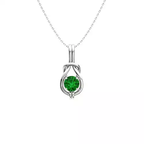 Diamondere Natural and Certified Emerald Infinity Knot Solitaire Necklace in 14k White Gold | 0.42 Carat Pendant with Chain