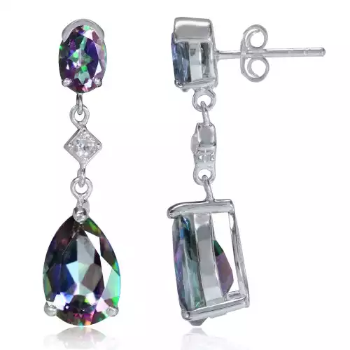 Silvershake 8.96ct. Mystic and White Topaz 925 Sterling Silver Drop Dangle Post Earrings