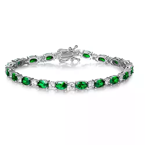 FANCIME May Birthstone Bracelets Sterling Silver Created Emerald Tennis Bracelet Emerald Fine Jewelry Gift