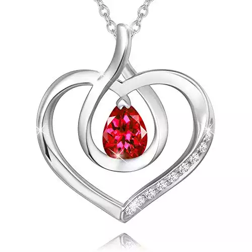 Agvana Jewelry Ruby Necklace for Women Sterling Silver Forever Love Infinity Heart Pendant Necklace Fine Jewelry Anniversary Gift
