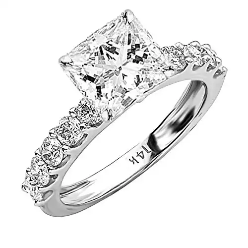 Houston Diamond District 2 Carat 14K Classic Side Stone Prong Set GIA Certified Princess Cut Diamond Ring