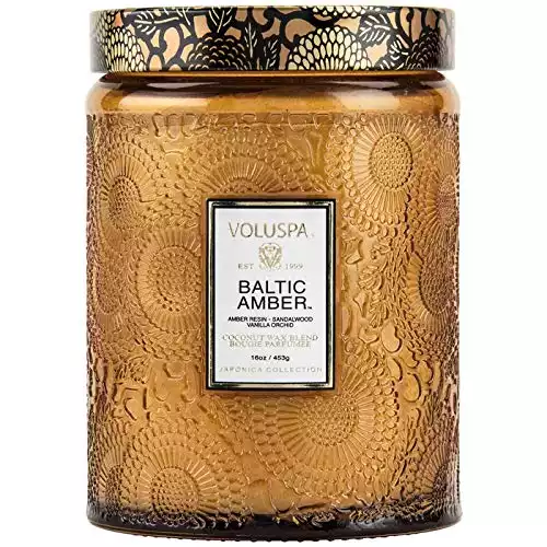 Voluspa Baltic Amber Candle | Large Glass Jar | 100 Hour Burn Time | All Natural Wicks and Coconut Wax. Vegan
