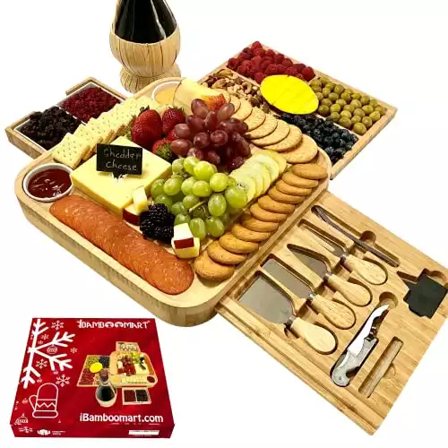 iBambooMart Charcuterie Boards, Bamboo Cheese Board and Knife Set