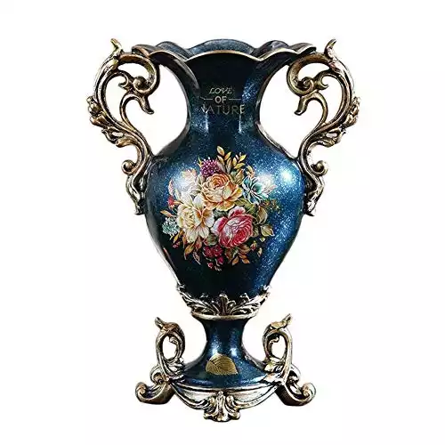 ZR-DECOR European-Style Resin Large Flower Vases for Living Dining Room Table Centerpiece Bedroom Office Hotel Home Decoration Hand-Painted