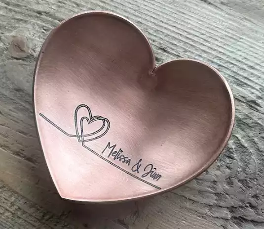 7th or 22nd Anniversary Copper Heart Gift. Jewelry dish. Personalized