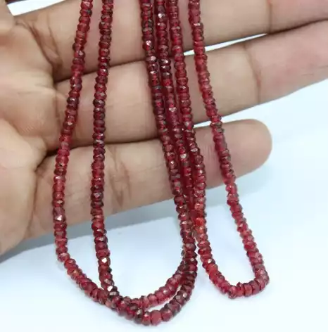 AAA Padparadscha Red Sapphire Faceted Rondelle Bead Necklace