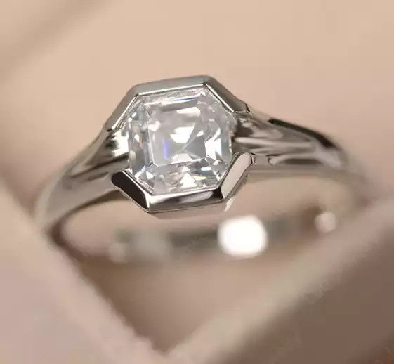 Asscher Cut Cubic Zirconia Solitaire Ring by LUO