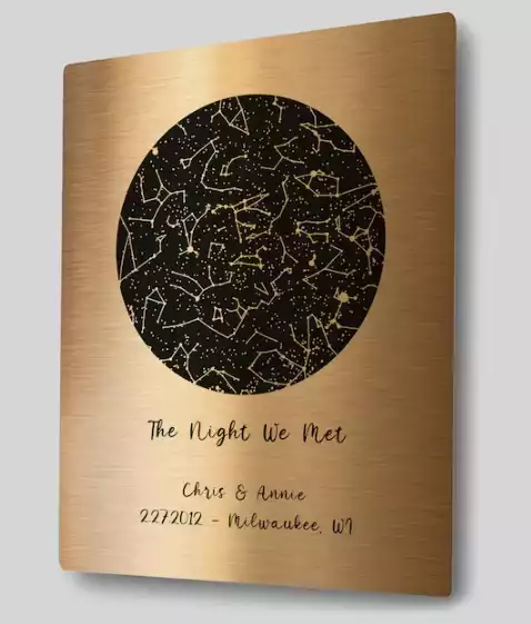Bronze Anniversary Gift Personalized Star Map by Date