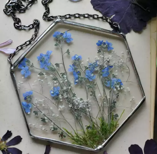 Forget Me Nots Stained Glass Frame Pressed Flower Frame