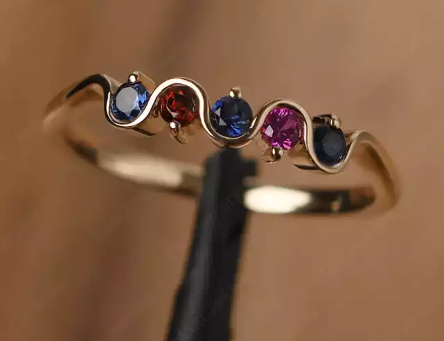 Garnet, Ruby, and Sapphire Band Ring by LUO