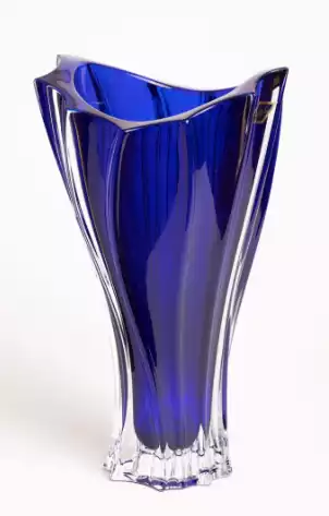 Handmade Dark Blue Vase 12" Crystal Glass Bohemia