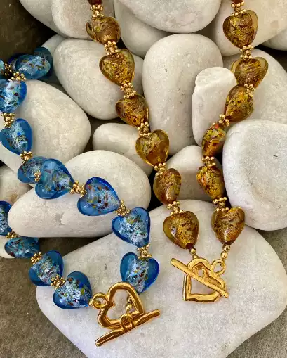 MURANO Glass Heart Necklace Statement Jewelry Gift