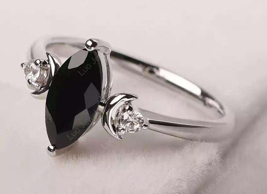 Marquise Cut Black Spinel Moon Ring by LUO
