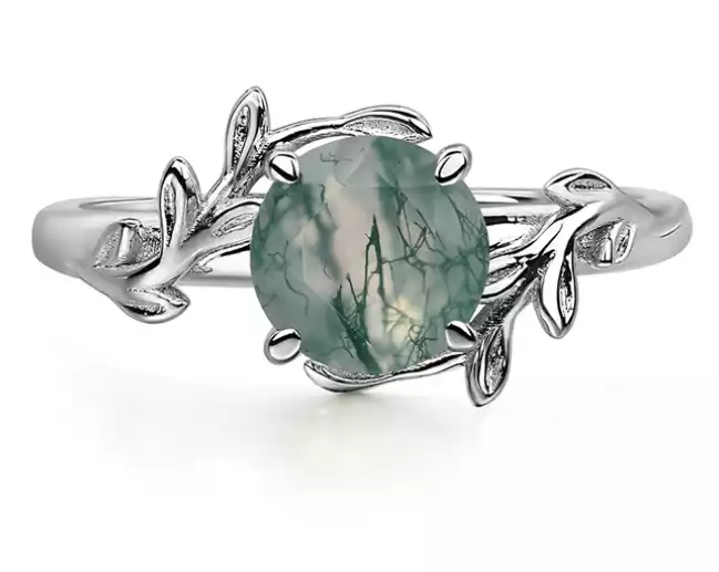 Moss Agate Ring Vine Solitiare Ring Silver by LUO