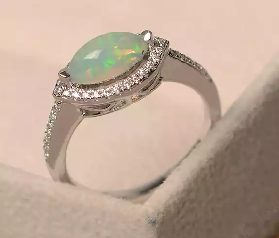 Opal Marquise Cut Halo East West Ring by LUO