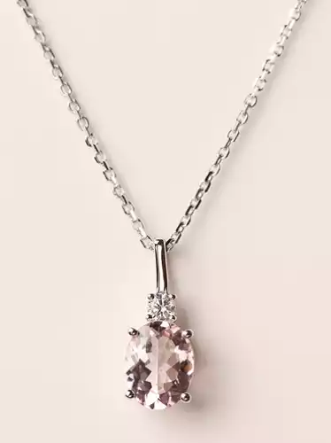 Oval Morganite Necklace White Gold by LUO