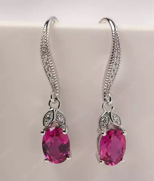 Oval Ruby Dangling Earrings Silver by LUO