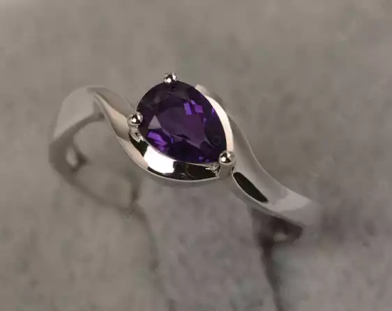 Pear Shaped Amethyst East West Solitaire Ring by LUO