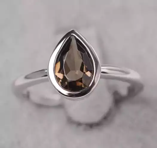 Pear Shaped Smoky Quartz Bezel Ring by LUO
