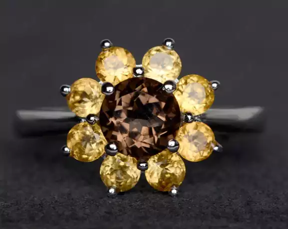 Smoky Quartz Sunflower Ring Sunflower Ring by LUO