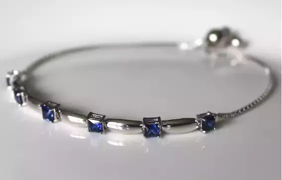 Sterling Silver Blue Sapphire Gemstone Pull Tie Bolo Bracelet