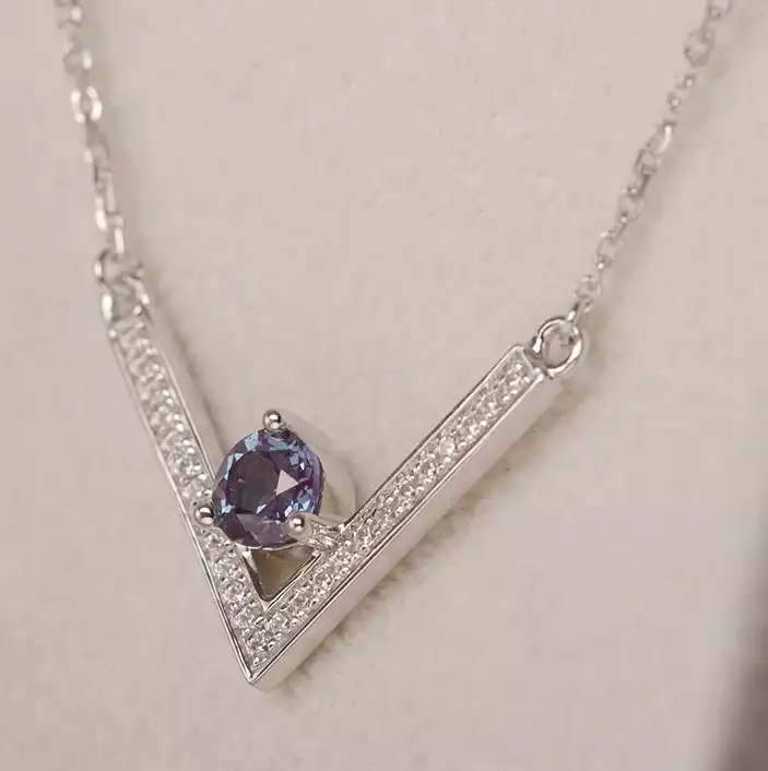 V Shaped Alexandrite Necklace Sterling Silver by LUO