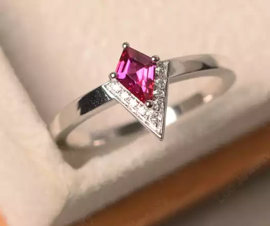 V Shaped Kite Cut Ruby Ring White Gold by LUO